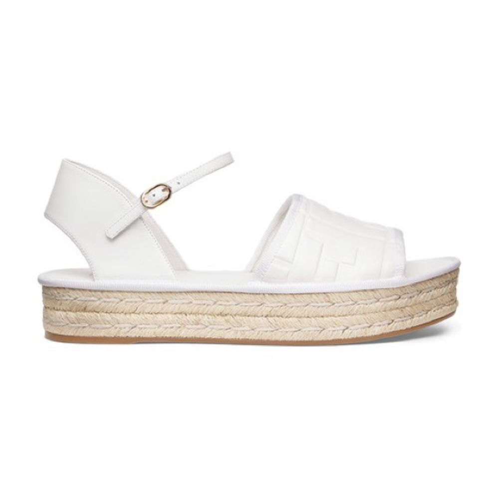 Fendi White Leather Espadrille Platform Sandals